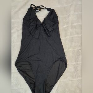 Elegant Black Ruffled Women's One Piece Swimsuit